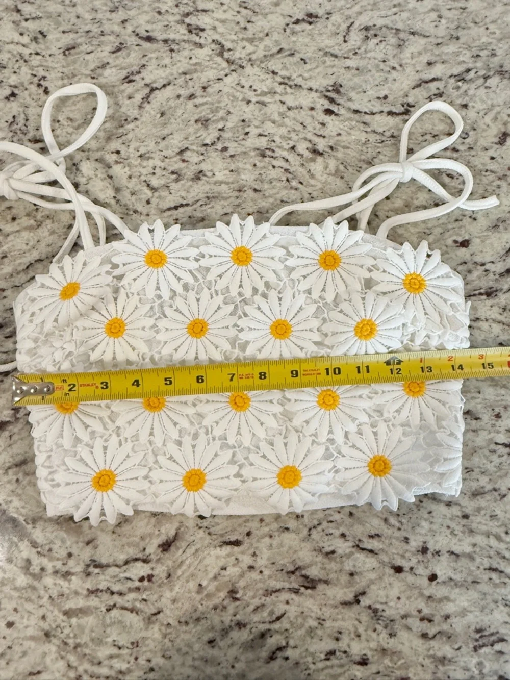 SHEIN Daisy Lace Tie Strap Crop Top White Yellow Floral Size M - Picture 3 of 5